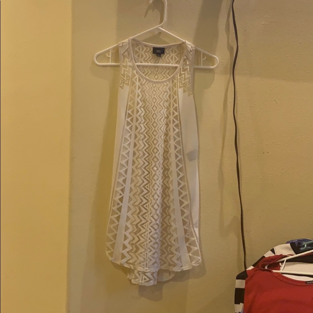 Sheer white geometric tank top